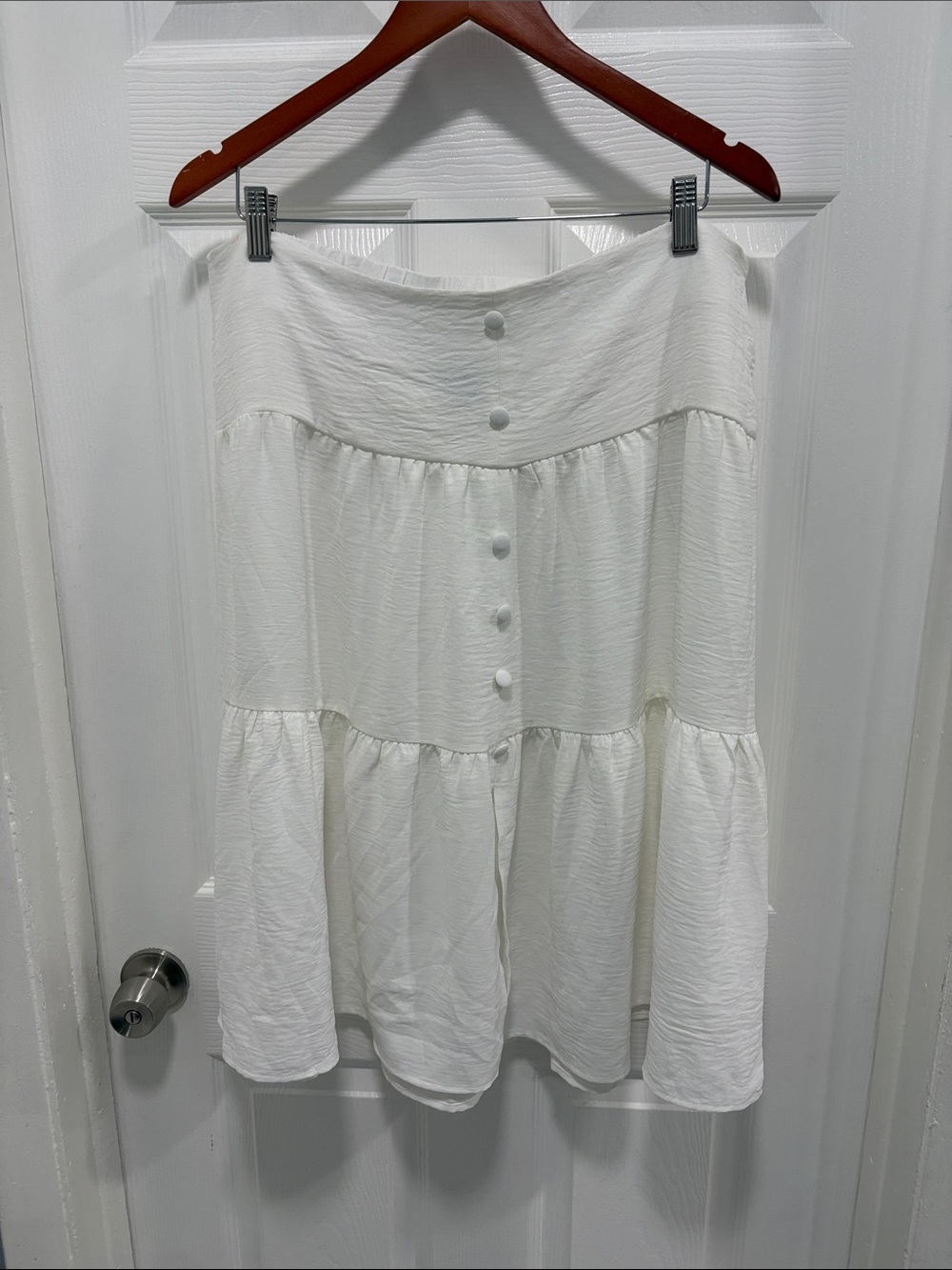 Tiered White Button-Front Skirt